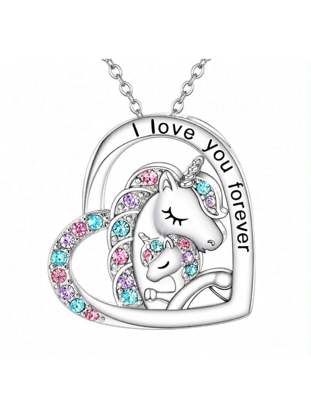 Mother and Baby Unicorn Heart Necklace for Women